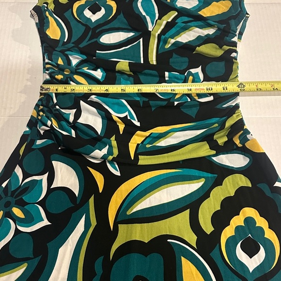 En Focus Studio Floral Pattern black blue Dress w ruched waist stretchy fabric - Picture 5 of 8
